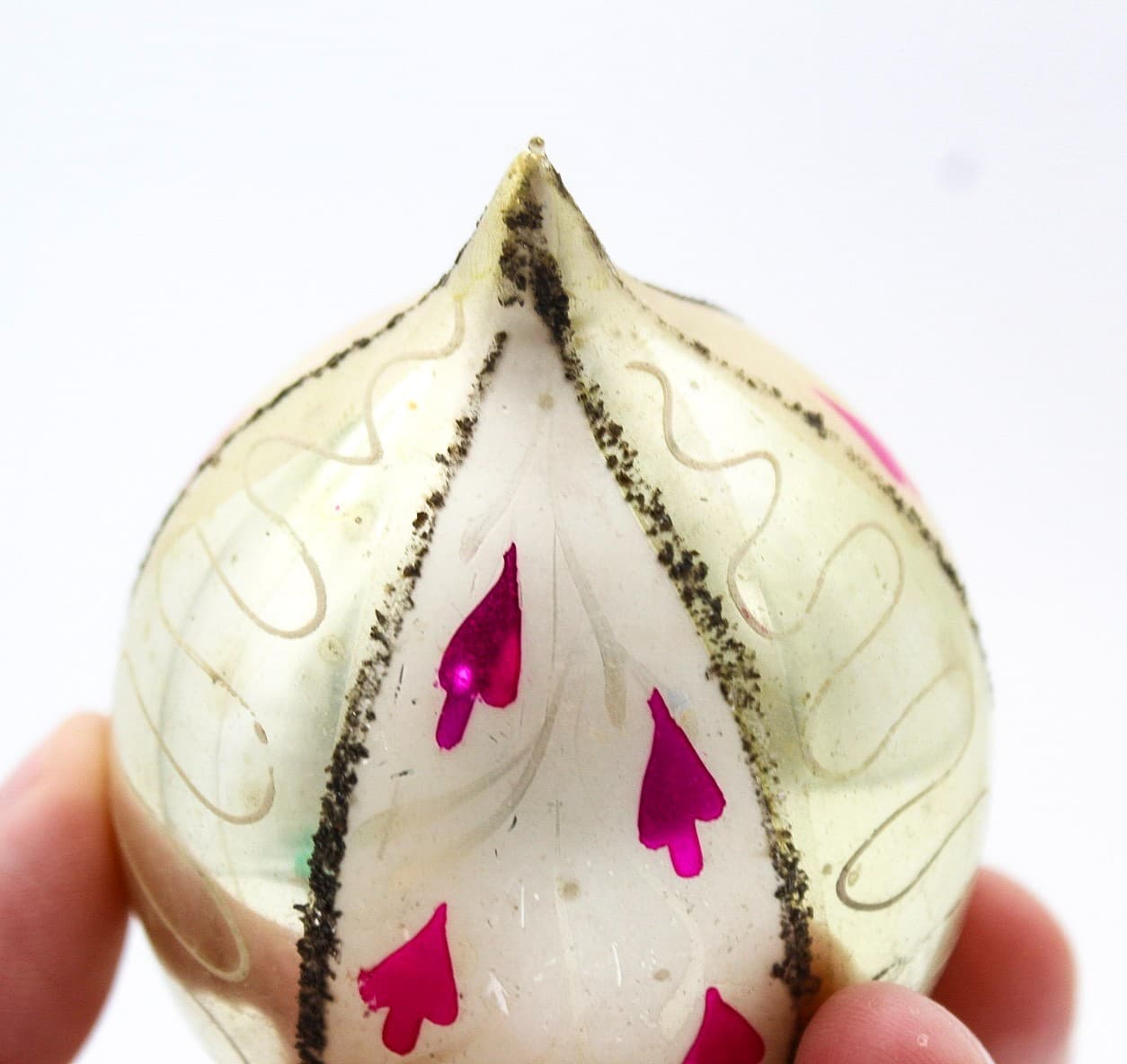 Poland Teardrop Hand Painted Beige With Pink Petals Glass Christmas Ornament - Thumbnail 4