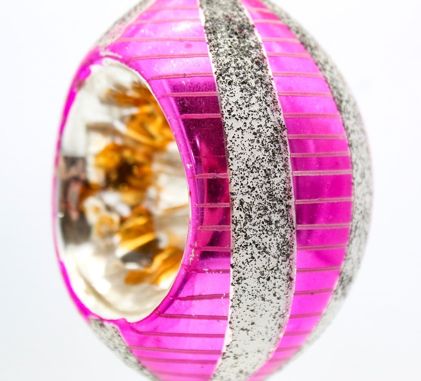 Vintage Poland Reflector Mica Pink Silver Teardrop Glass Christmas Ornament 4" - Thumbnail 7