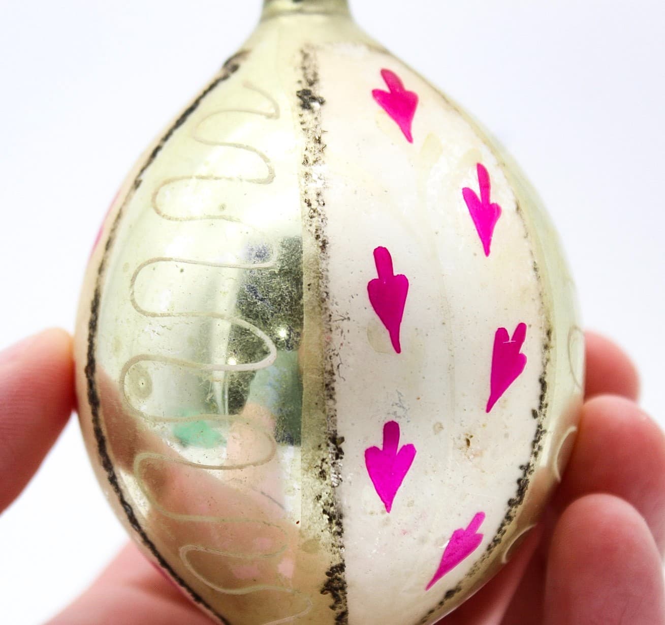 Poland Teardrop Hand Painted Beige With Pink Petals Glass Christmas Ornament - Thumbnail 6