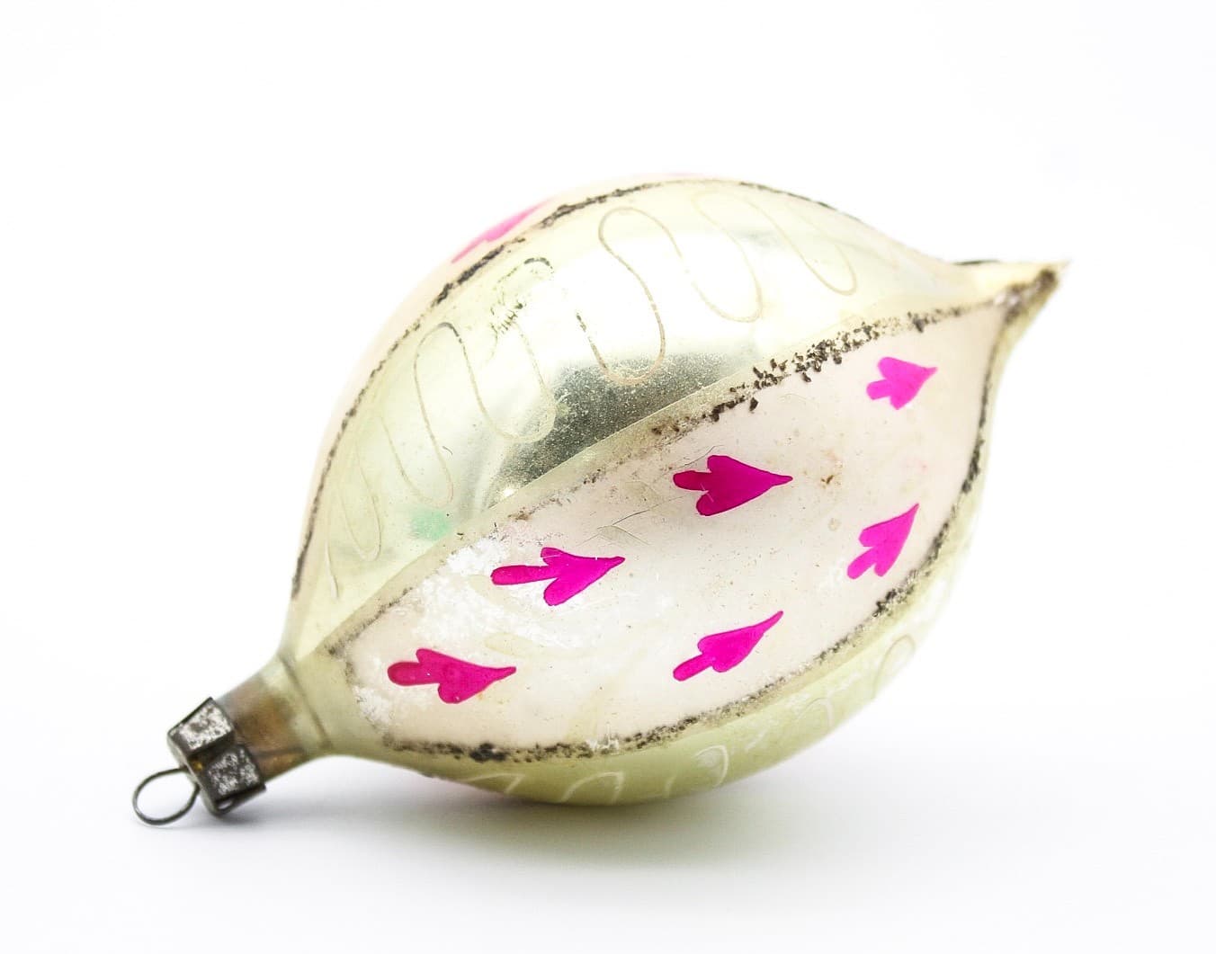 Poland Teardrop Hand Painted Beige With Pink Petals Glass Christmas Ornament - Thumbnail 3