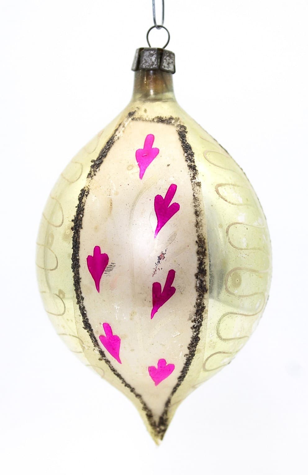 Poland Teardrop Hand Painted Beige With Pink Petals Glass Christmas Ornament - Thumbnail 8