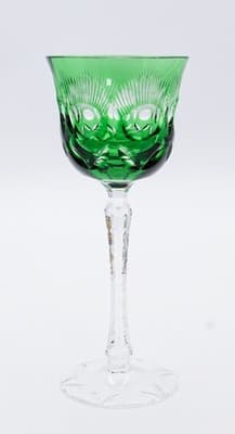 Vintage Bohemian Cut To Clear Green Fine Crystal Tall Glass Water Wine Goblet - Thumbnail 7