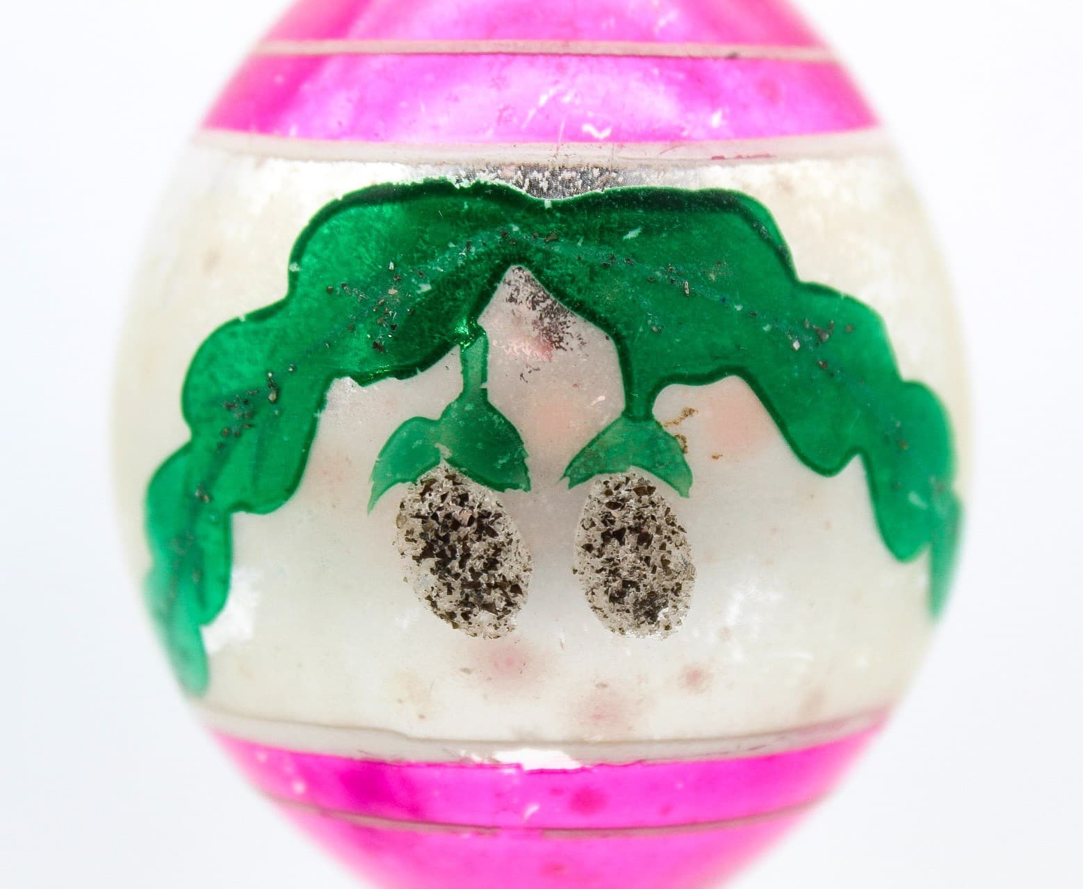 Poland Teardrop Pink Hand Painted Mica Pine Bought Glass Christmas Ornament Vtg - Thumbnail 6