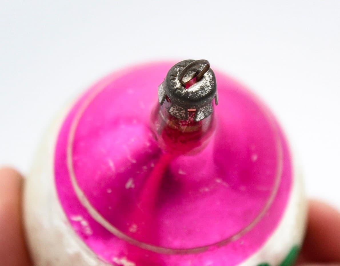 Poland Teardrop Pink Hand Painted Mica Pine Bought Glass Christmas Ornament Vtg - Thumbnail 4