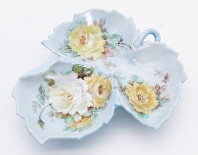 Antique Hand Painted Floral Handled Trinket Serving Dish Three Part - Thumbnail 10