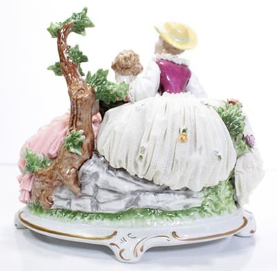 Antique Unter Weiss Bach Large Dresden Laced Hand Painted Sisters Figure - Thumbnail 10