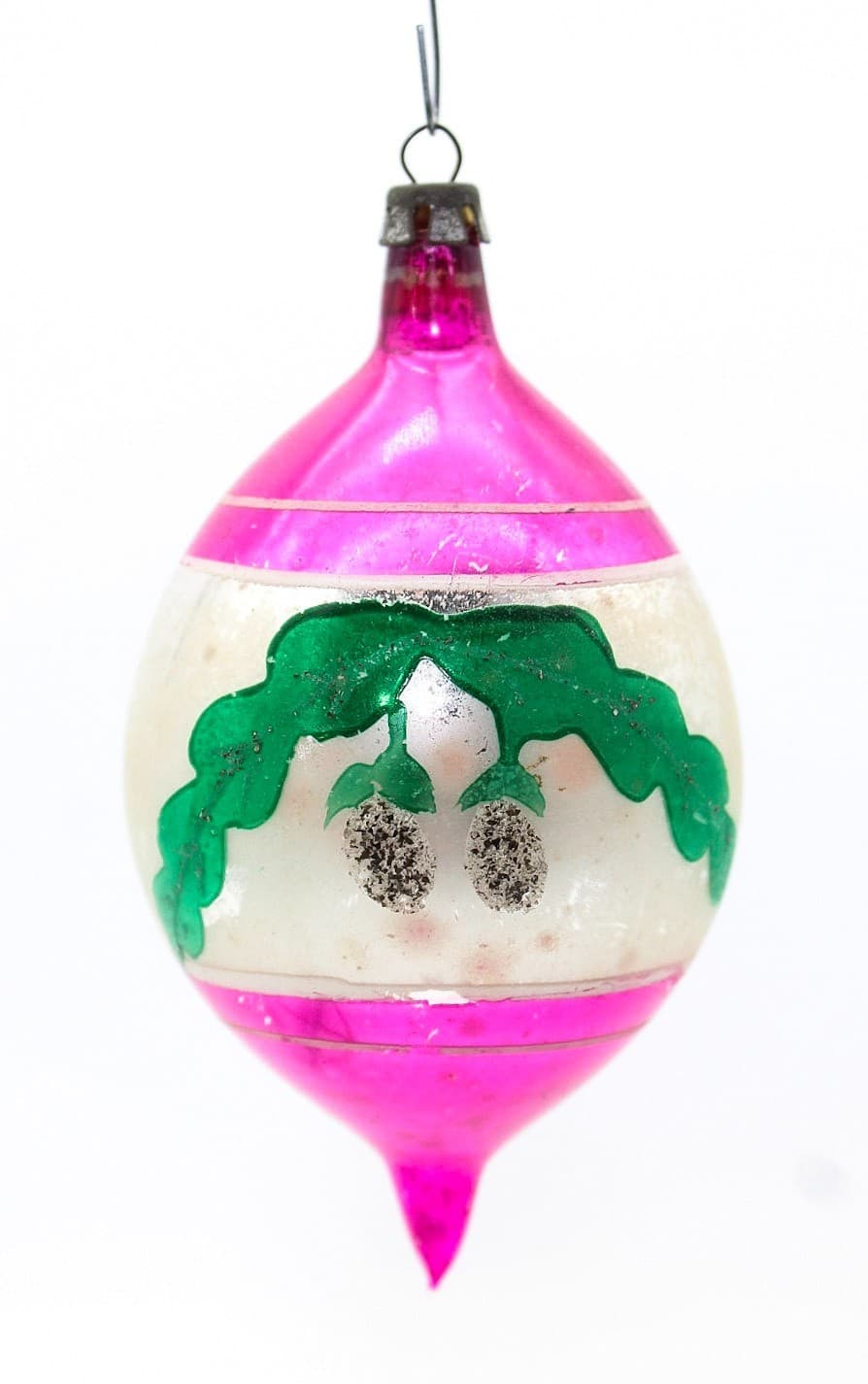 Poland Teardrop Pink Hand Painted Mica Pine Bought Glass Christmas Ornament Vtg - Thumbnail 7