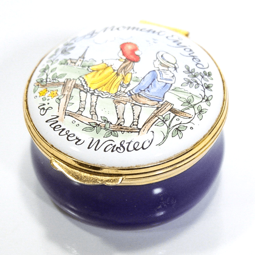 Vintage CRUMMLES & CO. "Moments Enjoyed Is Never Wasted" Enamel Trinket Box - Image 1