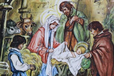 Vtg Made In Germany Festive Nativity Paper Christmas Advent Calendar - Thumbnail 3