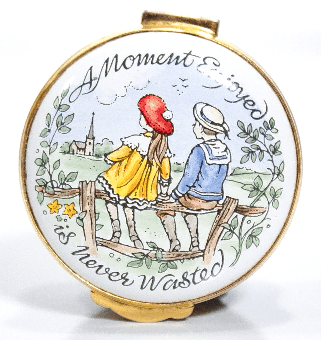 Vintage CRUMMLES & CO. "Moments Enjoyed Is Never Wasted" Enamel Trinket Box - Thumbnail 2