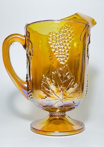 Vintage Antique Indiana Carnival Glass Iridescent Grape Harvest Pitcher Jug - Thumbnail 4