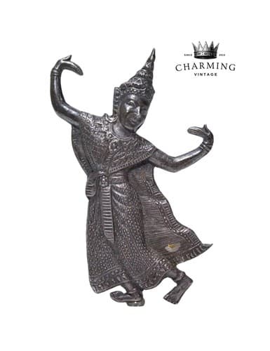 Vintage Sterling Silver SIAM Niello Goddess Dancer Figural Pin Brooch - Image 1