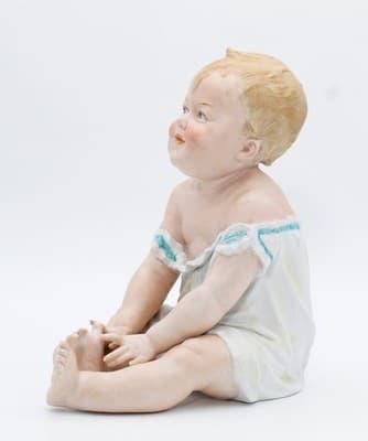 Gebruder Heubach Antique Germany Hand Painted Bisque Large Piano Baby Figure - Thumbnail 9
