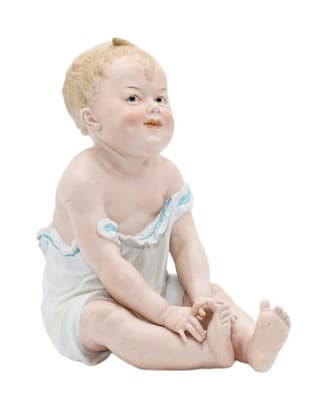 Gebruder Heubach Antique Germany Hand Painted Bisque Large Piano Baby Figure - Image 1
