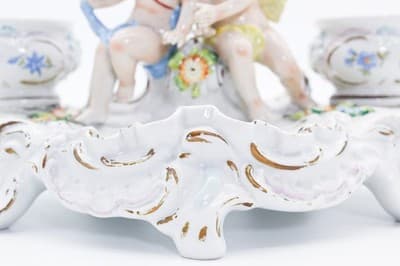 Antique Sitzendorf Hallmarked Hand Painted Porcelain Center Piece Putti Inkwell - Thumbnail 6