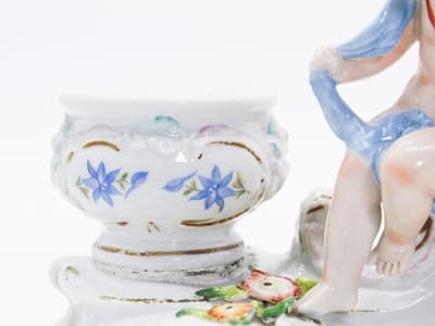 Antique Sitzendorf Hallmarked Hand Painted Porcelain Center Piece Putti Inkwell - Thumbnail 7
