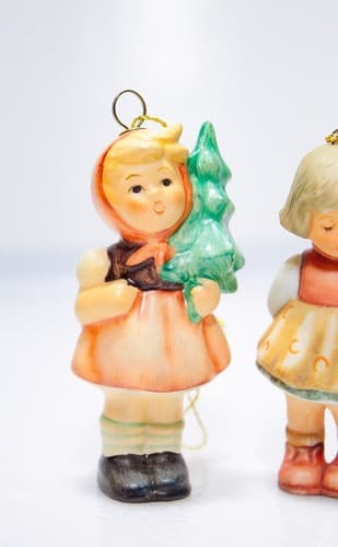 2 Vintage HUMMEL Germany Hand Painted Porcelain Christmas Ornaments Figurines - Thumbnail 2