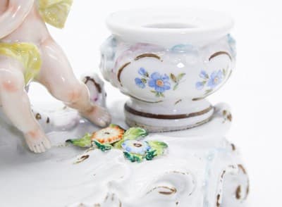 Antique Sitzendorf Hallmarked Hand Painted Porcelain Center Piece Putti Inkwell - Thumbnail 4