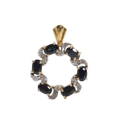 Vintage Sterling Silver Vermeil Dark Blue Sapphire Pave CZ Pendant - Image 1