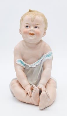 Gebruder Heubach Antique Germany Hand Painted Bisque Large Piano Baby Figure - Thumbnail 5