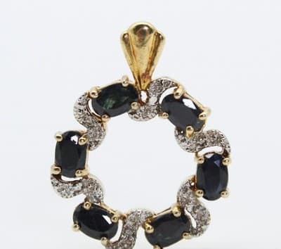Vintage Sterling Silver Vermeil Dark Blue Sapphire Pave CZ Pendant - Thumbnail 4