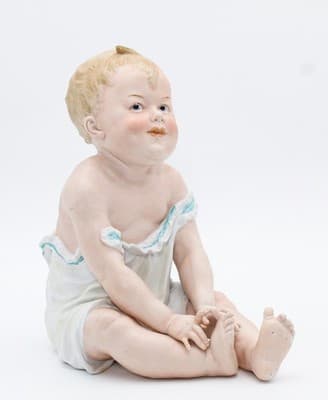 Gebruder Heubach Antique Germany Hand Painted Bisque Large Piano Baby Figure - Thumbnail 15