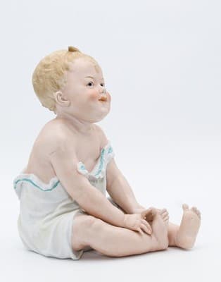 Gebruder Heubach Antique Germany Hand Painted Bisque Large Piano Baby Figure - Thumbnail 12