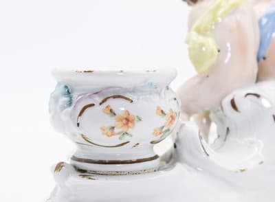 Antique Sitzendorf Hallmarked Hand Painted Porcelain Center Piece Putti Inkwell - Thumbnail 9