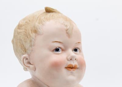 Gebruder Heubach Antique Germany Hand Painted Bisque Large Piano Baby Figure - Thumbnail 2
