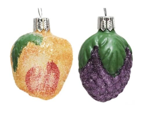 Inge-Gla Germany Hand Blown Glittered Apricot & Blackberry Christmas Ornaments - Image 1