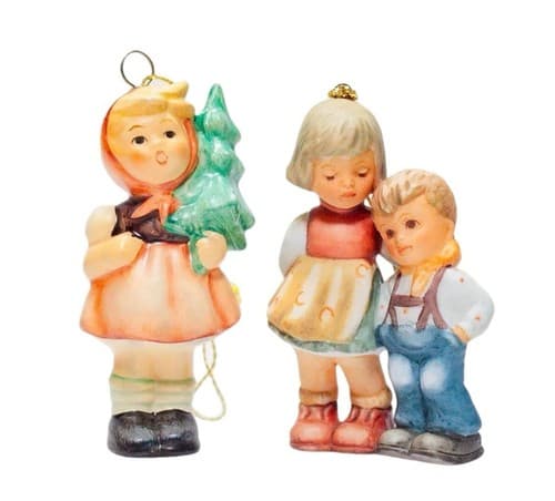 2 Vintage HUMMEL Germany Hand Painted Porcelain Christmas Ornaments Figurines - Image 1