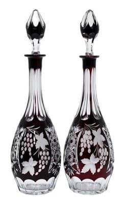 2 Nachtmann Trauber Dark Ruby Cut To Clear Crystal Grape & Vine Decanters - Image 1