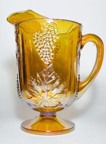 Vintage Antique Indiana Carnival Glass Iridescent Grape Harvest Pitcher Jug - Thumbnail 2