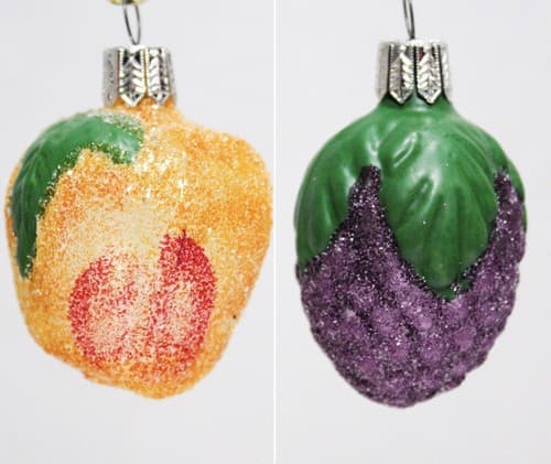 Inge-Gla Germany Hand Blown Glittered Apricot & Blackberry Christmas Ornaments - Thumbnail 5