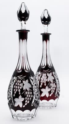 2 Nachtmann Trauber Dark Ruby Cut To Clear Crystal Grape & Vine Decanters - Thumbnail 3