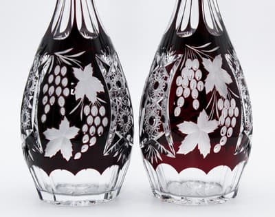 2 Nachtmann Trauber Dark Ruby Cut To Clear Crystal Grape & Vine Decanters - Thumbnail 2