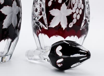 2 Nachtmann Trauber Dark Ruby Cut To Clear Crystal Grape & Vine Decanters - Thumbnail 9