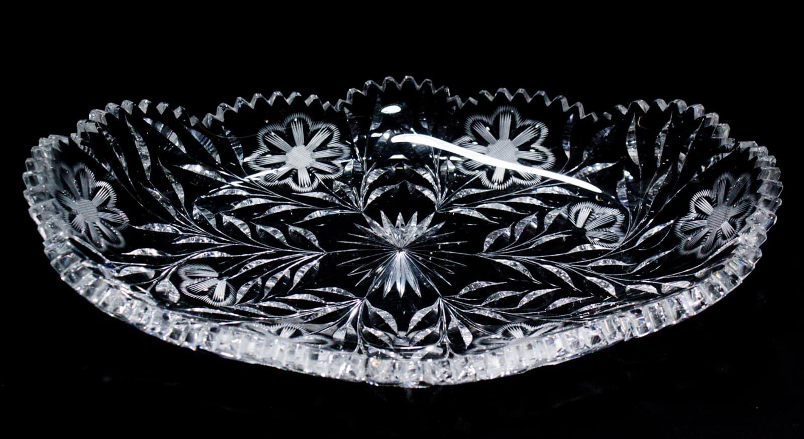 AMERICAN BRILLIANT ABP Antique Celery Serving Dish Bowl Deep Cut Crystal - Image 1