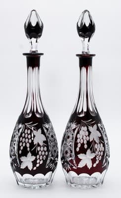 2 Nachtmann Trauber Dark Ruby Cut To Clear Crystal Grape & Vine Decanters - Thumbnail 13