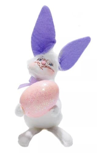 Vtg 2008 ANNALEE Mobilitee EASTER BUNNY W/ PINK EGG Holiday Artisan Doll 5" - Image 1