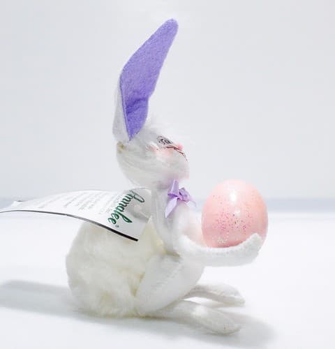 Vtg 2008 ANNALEE Mobilitee EASTER BUNNY W/ PINK EGG Holiday Artisan Doll 5" - Thumbnail 6