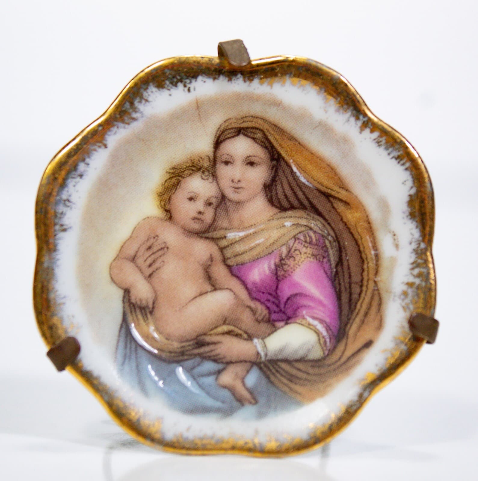 Vintage LIMOGES France Madonna & Child Porcelain Portrait Plate With Stand - Image 1