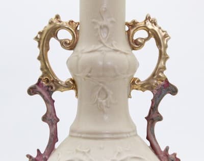 Antique Made In Germany Porcelain Double Handled Gilt Floral Motif Vase - Thumbnail 8
