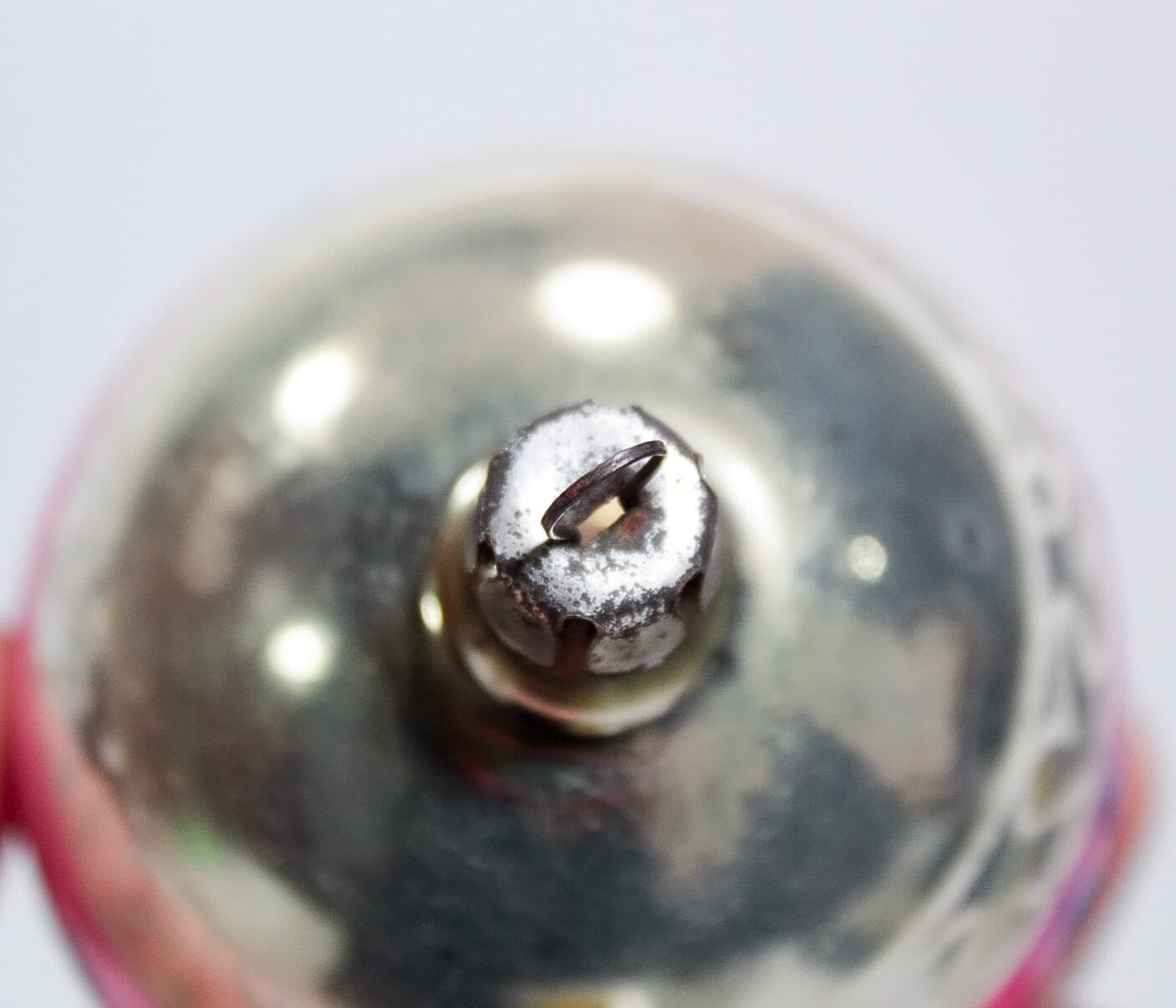 Vintage Poland Hand Painted Pink & Blue Flower Stripe Glass Christmas Ornament - Thumbnail 6