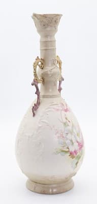 Antique Made In Germany Porcelain Double Handled Gilt Floral Motif Vase - Thumbnail 7