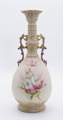 Antique Made In Germany Porcelain Double Handled Gilt Floral Motif Vase - Thumbnail 12