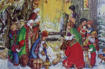 Vintage Made In Germany Winter Nativity Village Paper Christmas Advent Calendar - Thumbnail 2