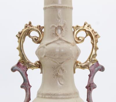 Antique Made In Germany Porcelain Double Handled Gilt Floral Motif Vase - Thumbnail 4
