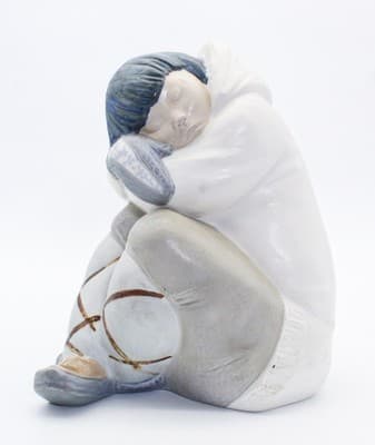 Vintage LLADRO Spain Eskimo Boy Nap Hand Painted Porcelain Large Figure - Thumbnail 8