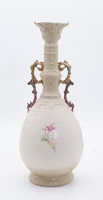 Antique Made In Germany Porcelain Double Handled Gilt Floral Motif Vase - Thumbnail 6
